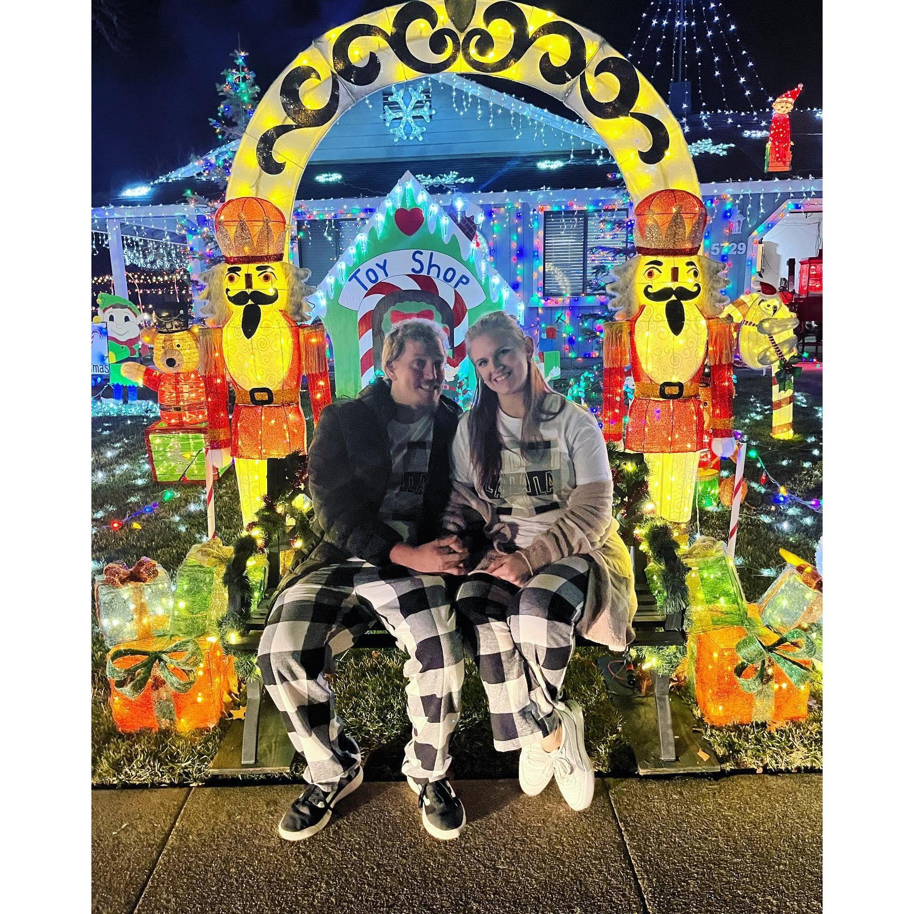 Christmas lights drive with family in pjs 2022