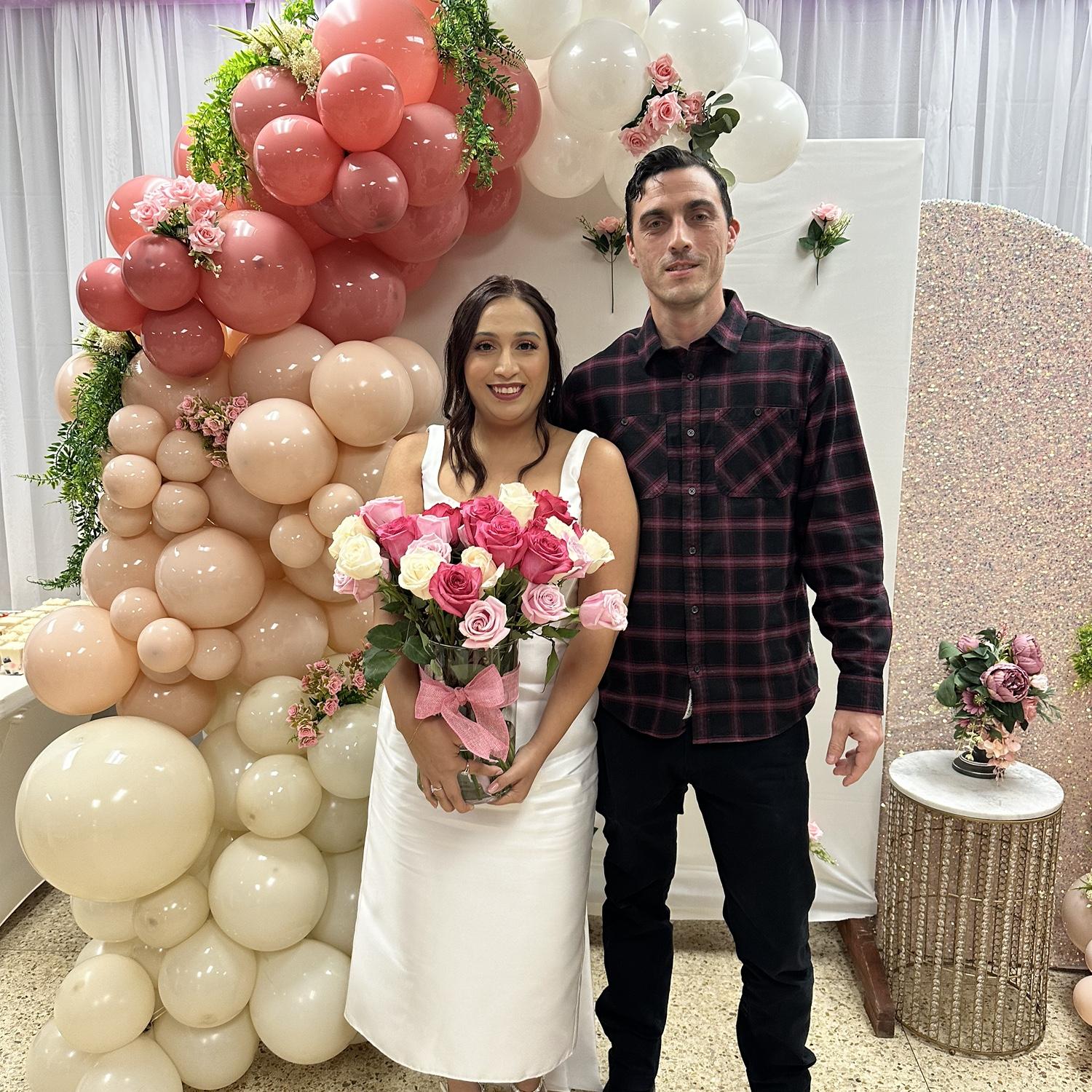 The groom surprised the bride with flowers!