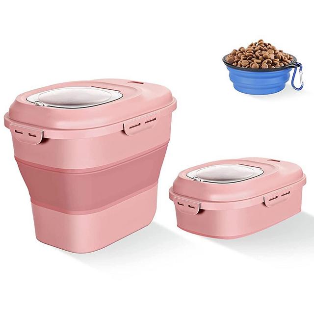 Collapsible Dog Food Storage Container, 30 Lb Pet Cat Pantry Plastic Large Containers Bin with Wheels Airtight Lids Locking Bowl, 50 Lb Kitchen Cereal Flour Sugar Rice Leakproof Sealable Dry Holder