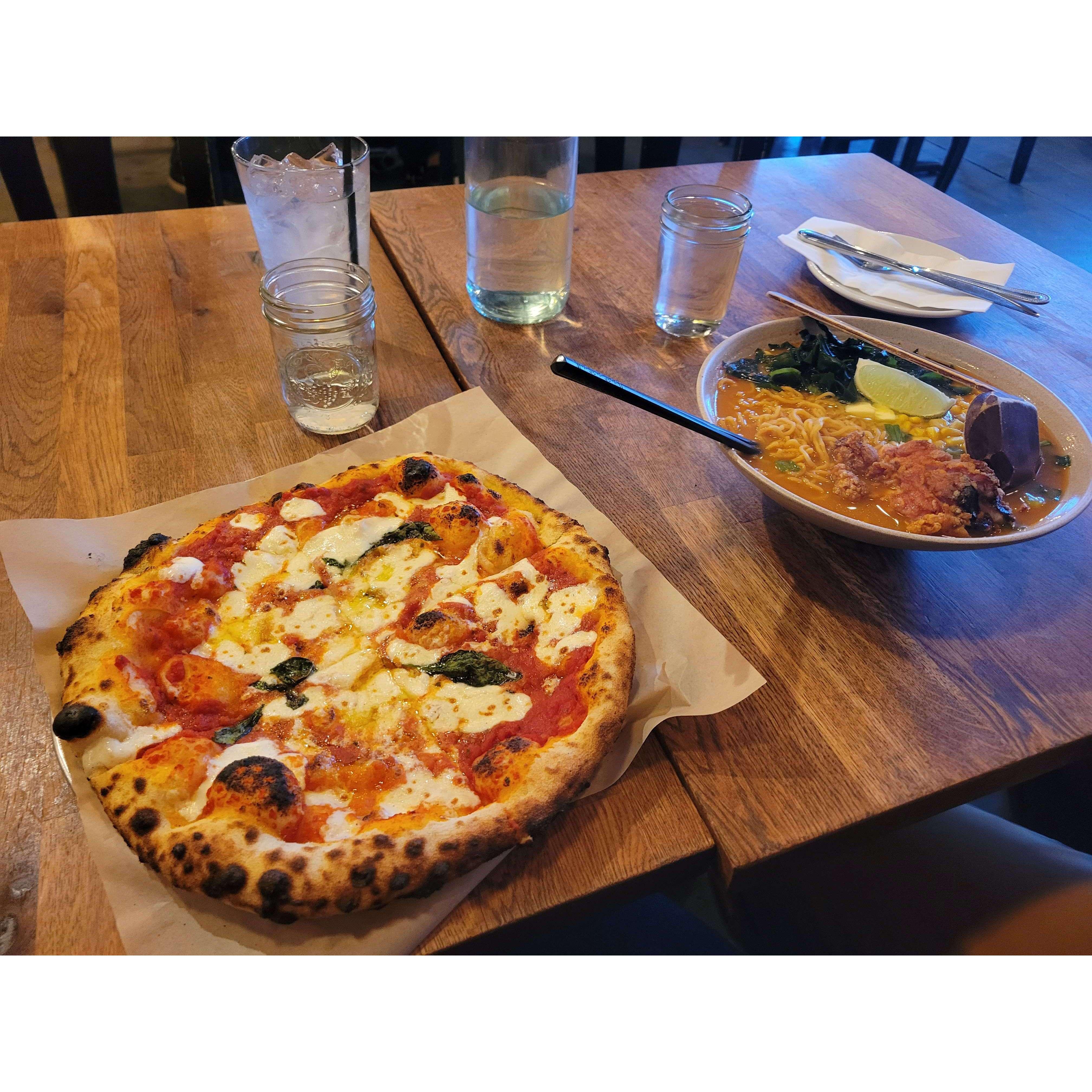 Friday night dinner, at a fantastic pizza and ramen place!