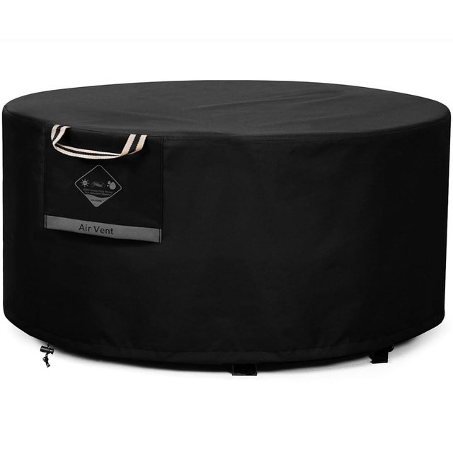 QH.HOME Fire Pit Cover Round Super Waterproof, 44" D X 24" H Outdoor Round Firepit Cover 600D Strong Tear Resistant, UPF 50+ Fire Pit Covers Premium Fading Resistant for Outdoor Fire Pit - Black