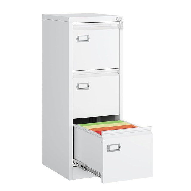MIIIKO 3 Drawer File Cabinet, White Vertical Filing Cabinets with Lock, Home Office File Folders Storage Cabinet for Letter Legal A4 File Size
