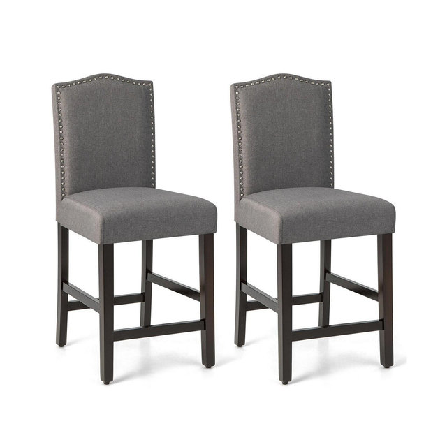 SKONYON 25 Inch Set of 2 Upholstered Counter Height Bar Stools with Rubber Wood Legs
