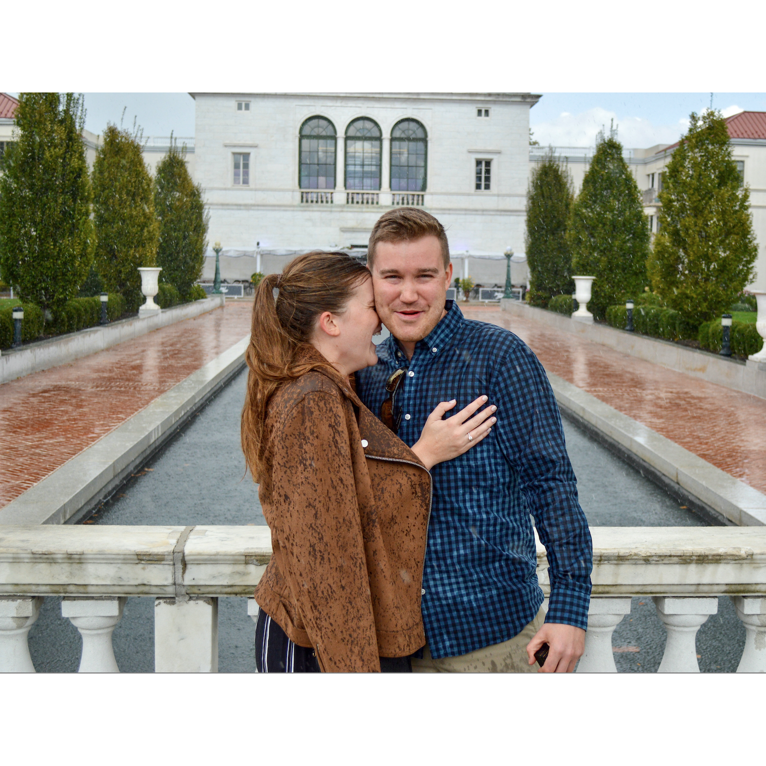 Getting engaged in the pouring rain outside Jockey Hollow in Morristown (October 17, 2021)