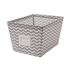 Medium Canvas Storage Bin with Chevron Print in Grey