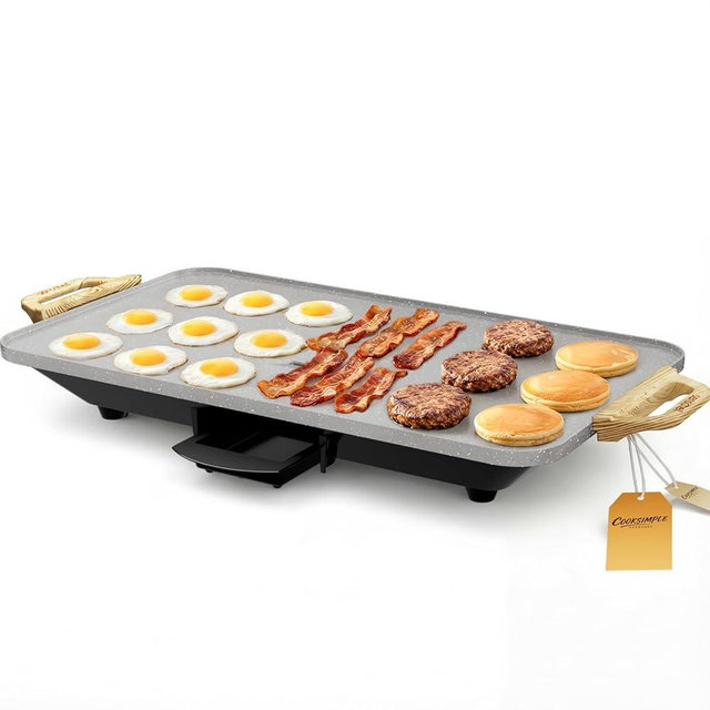SENSCHEF CookSimple Everyday 20"x12" Electric Griddle–1700W Nonstick ILAG Granite Surface, Large Flat Design, Perfect for Family Meals, Pancakes&Eggs, Fast Even Heating, Easy to Clean, Granite Grey