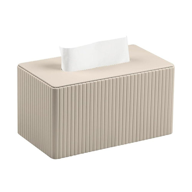 MEIBOOCH Extra Large Tissue Box Cover for Standard Size 180 to 230 Count Box of Tissues, PU Leather Rectangle Tissue Holder with Magnetic Closure (Beige)