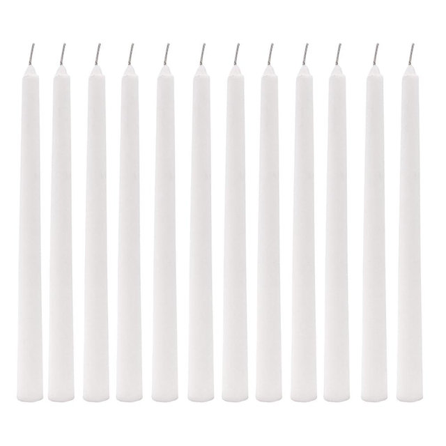 Hosley 12-Pack Unscented 10 Inch White Taper Candles, Premium Quality Smokeless, Dripless Candle Sticks for Home Décor, Restaurant, Church, Weddings & Parties