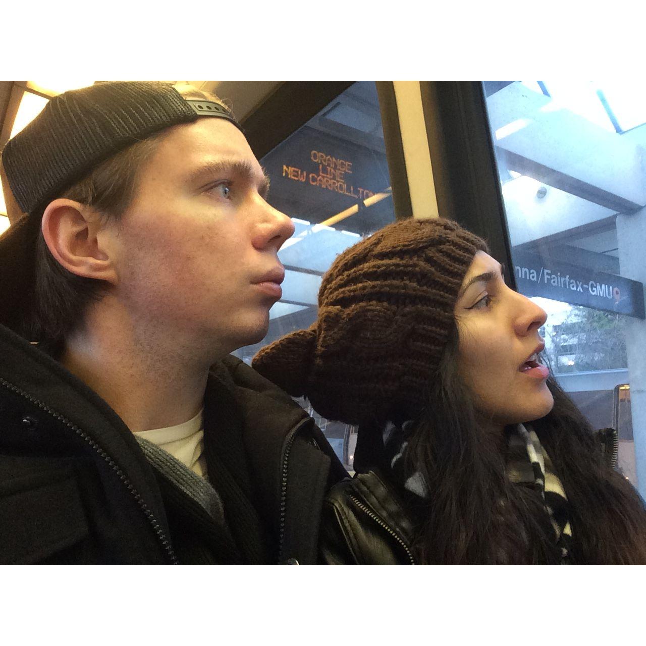 On the train headed for sushi in Alexandria, VA for our 1-year anniversary - March 2016