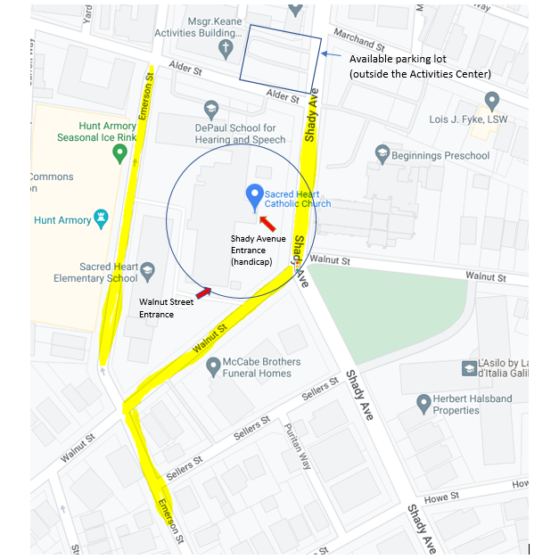 Parking for Ceremony at Sacred Heart Church