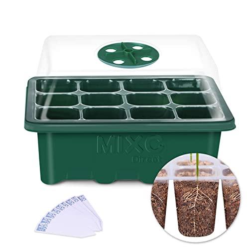 10-Pack Seed Trays Seedling Starter Tray, MIXC Humidity Adjustable Plant Starter Kit with Dome and Base Greenhouse Grow Trays Mini Propagator for Seeds Growing Starting (12 Cells per Tray)