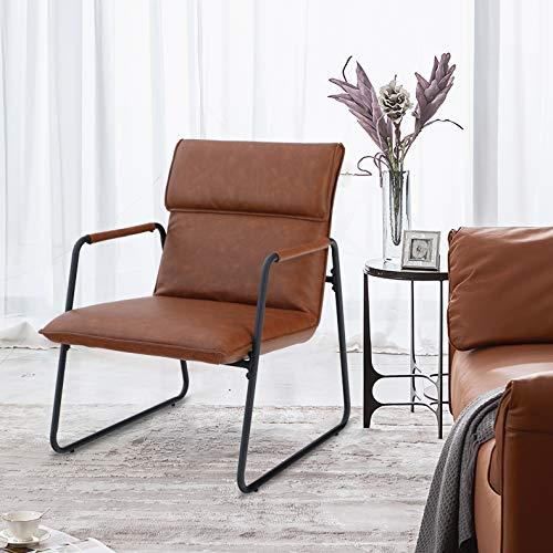 ALPHA HOME Living Room Accent Chair Sofa Chair Lounge Chair with Metal Leg for Home Office Study Living Room Vanity Bedroom,Brown