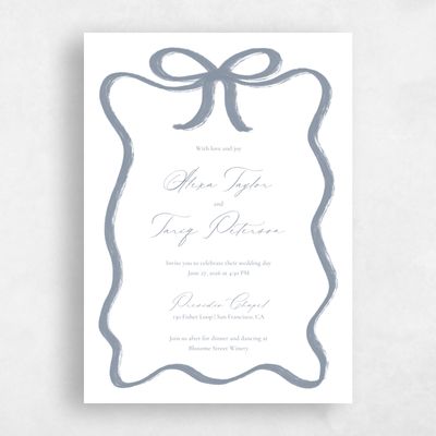 Blue Bordered Wedding Invitation - Chausey Portrait