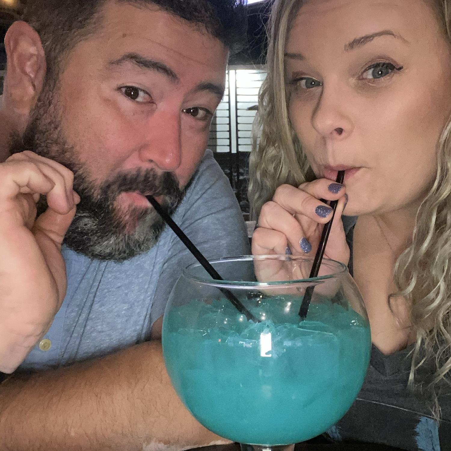 Fish bowl of "blue drink" - it's never a good idea!