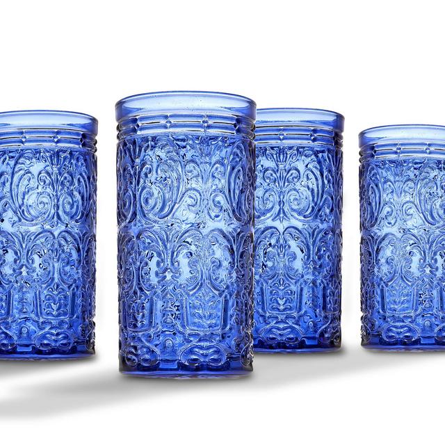 Jax Highball Beverage Glass Cup by Godinger – Blue – Set of 4