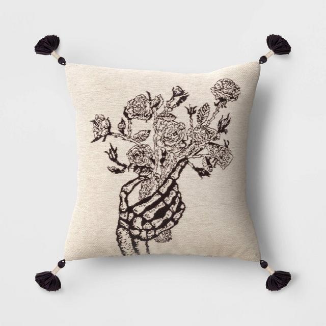 Woven Skeleton Hand Square Throw Pillow Black - Threshold™