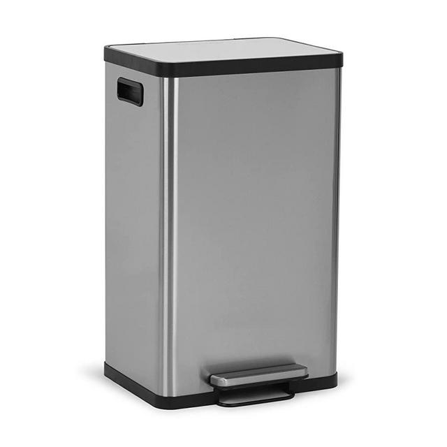 Simpli-Magic 50 Liter / 13.2 Gallon Soft-Close, Smudge Resistant Trash Can with Foot Pedal and Built in Filter- Stainless Steel, Sleek Finish