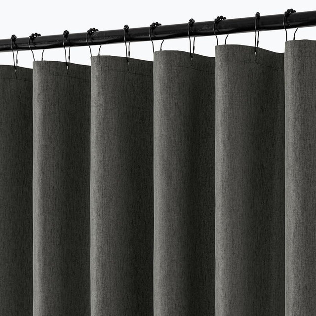 ANRODUO Dark Grey Linen Textured Fabric Shower Curtain Set - 72"x84" with 12 Rust Resistant Durable Metal Hooks, Waterproof & Heavy Duty Polyester, Button Hole Design, Machine Washable for Bathroom
