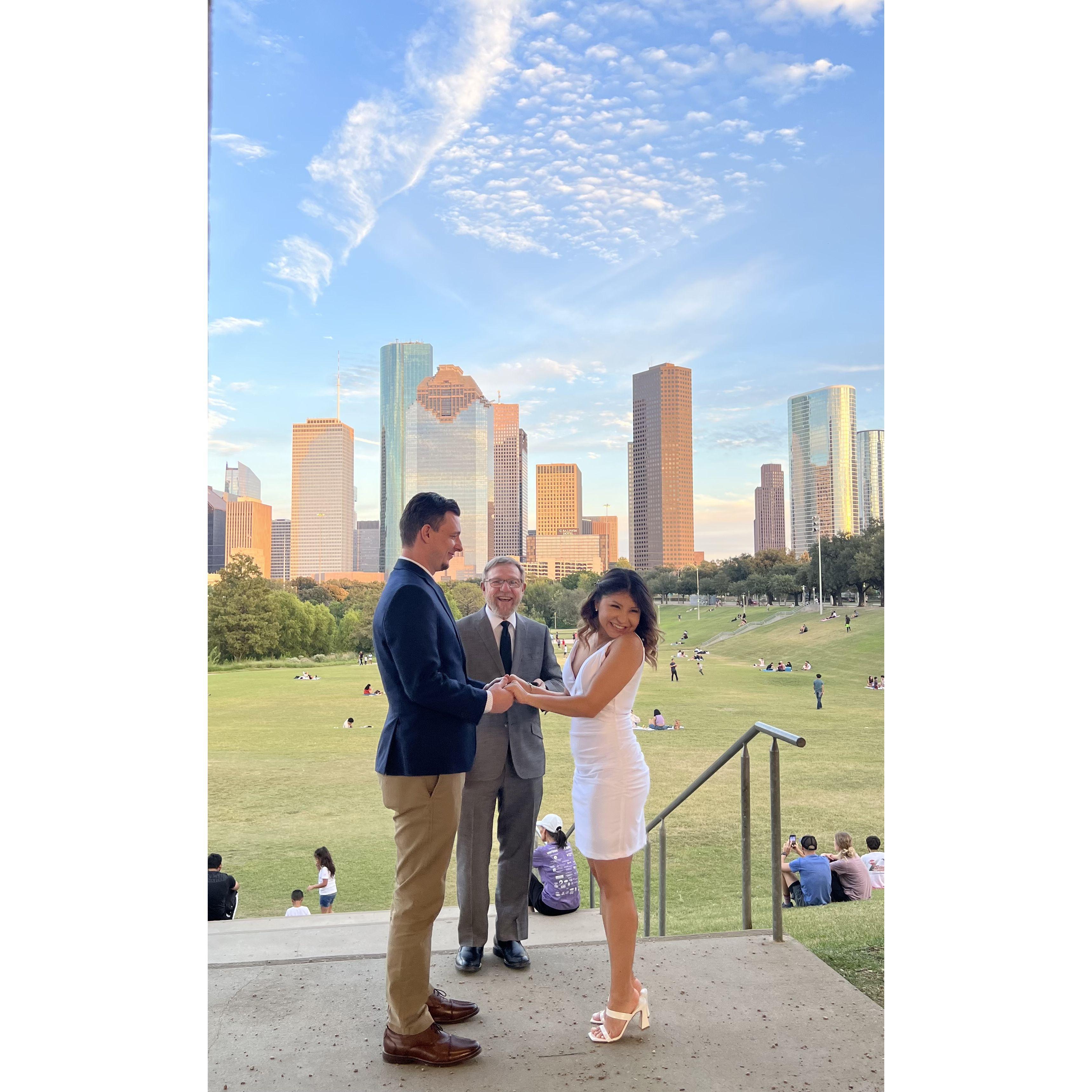 We said "I Do"! We legally got married with family at the exact same spot we had our first date #October2022 #yeswearecorny