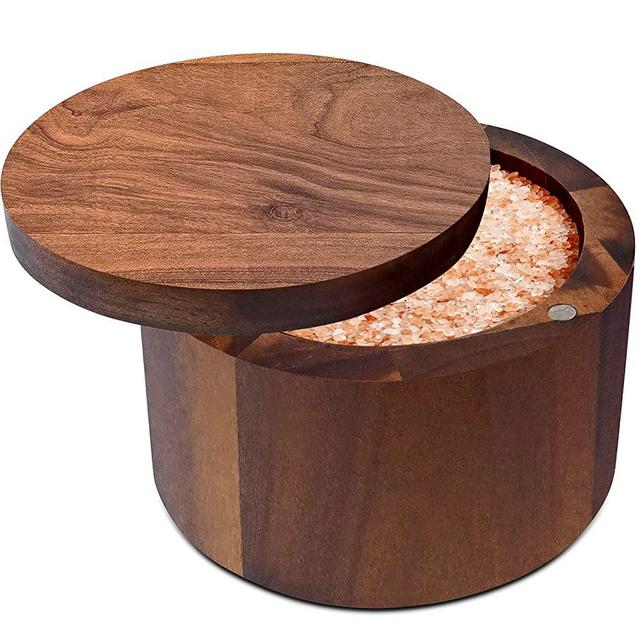 DEMIGO Acacia Salt Cellar, Wood Salt Box & Spice Box With Swivel Cover, Salt Keeper, Wood Jar For Kitchen, Perfect For Keeping Table Salt, Gourmet Salts, Herbs or Favorite Seasonings