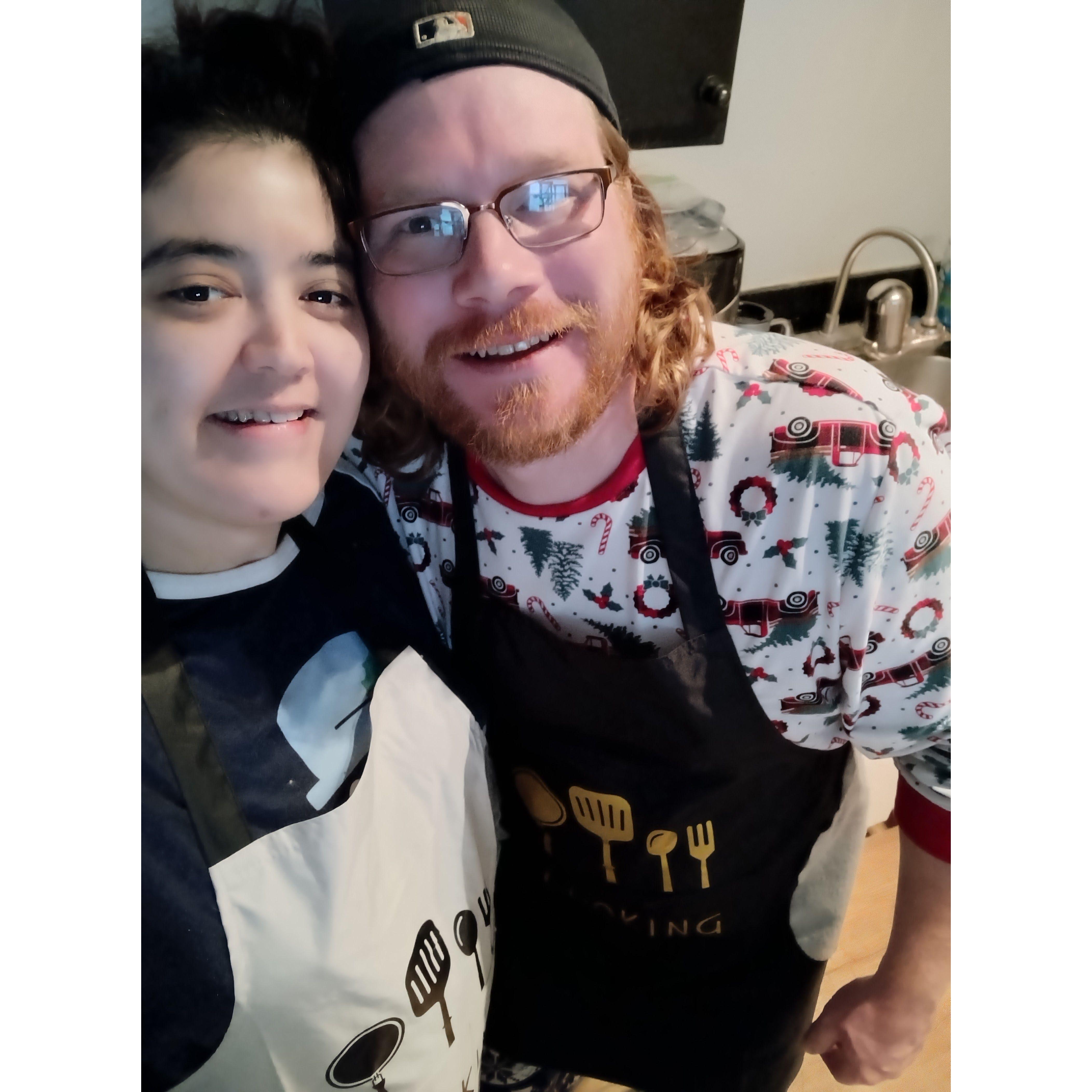 Matching aprons because why not!