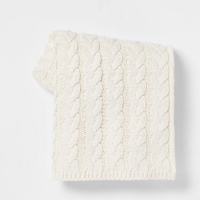 Solid Chunky Cable Knit Throw Blanket Ivory - Threshold™
