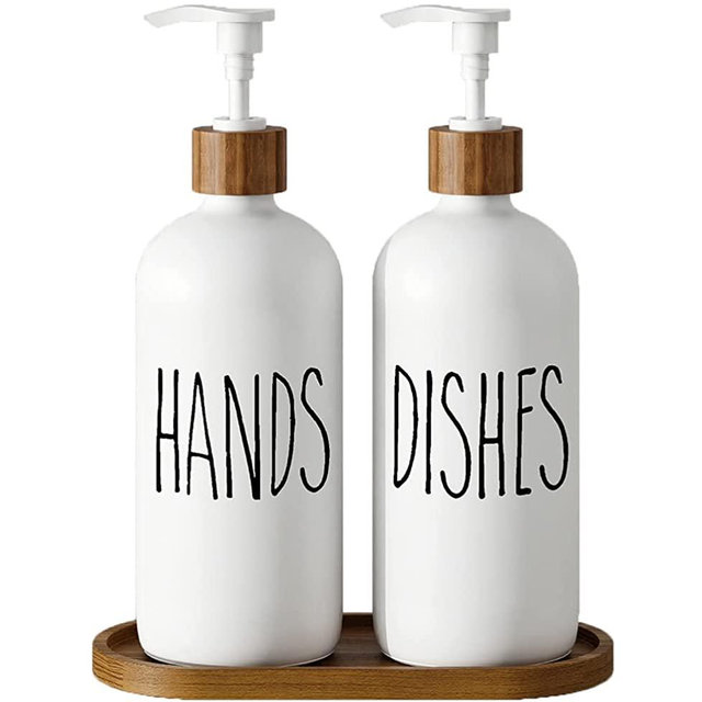 Soap Dispenser,Dish Soap Dispenser for Kitchen Sink.Glass Hand Soap Dispenser, Modern Farmhouse Decor Dish Soap Dispenser for Bathroom,Kitchen Sink Decor (White Set)