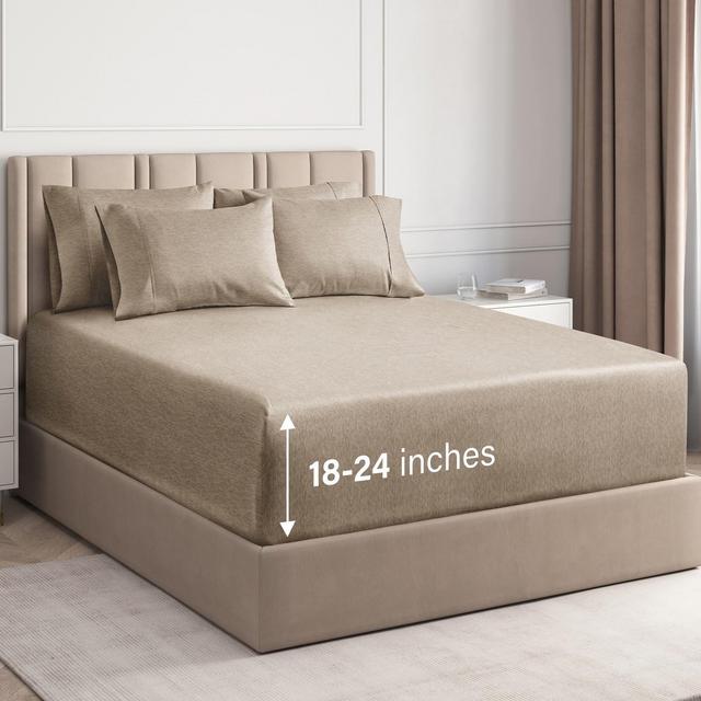 CGK Linens 6 Piece Extra Deep Pocket Microfiber Sheet Set in Heathered Beige, Size King