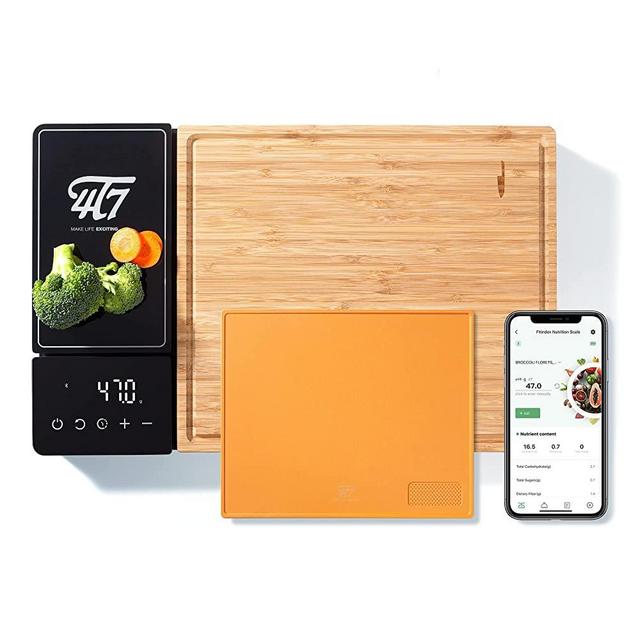 4T7 Smart Meal Prep System, Smart Cutting Board Set, Bamboo and Wheat Straw Chopping Boards, Weigh, Timer, App Calorie Counter, Juice Grooves, Health Management, Best Gift, The Smart Food Prep Station