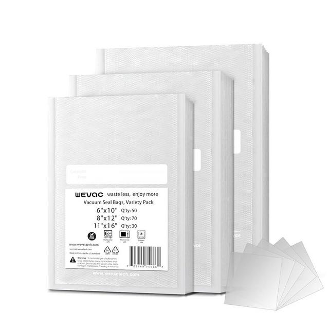 Wevac 6" x 10", 8" x 12" and 11" x 16", 150 Count, Vacuum Sealer Bags for Food Saver, Seal a Meal, Weston, Commercial Grade, BPA Free, Heavy Duty, Great for Vac Storage, Meal Prep and Sous Vide