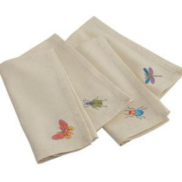 White Cotton Embroidered Bug Napkins Set Of 4 - World Market