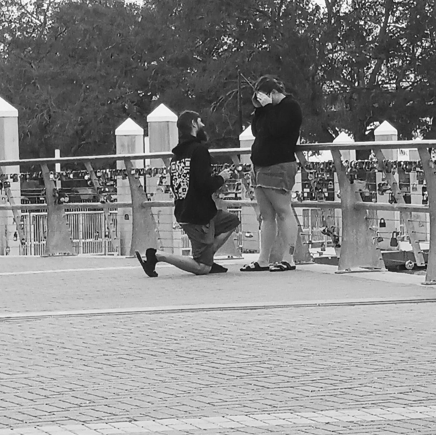 February 15, 2025—on the Love Lock Bridge in Jacksonville, Nick asked, and forever began.