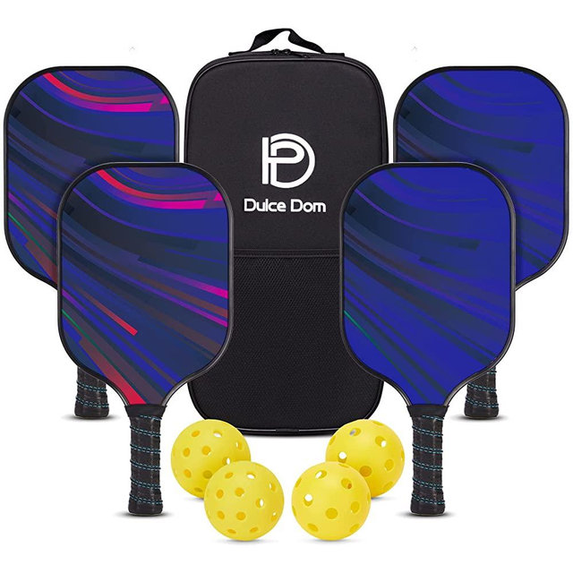 DULCE DOM Pickleball Paddles Set of 4 - USAPA Approved, 4 Indoor Outdoor Pickleball Balls, Paddle Racket with Cover Bag, Ideal Training Equipment Gift for Men & Women