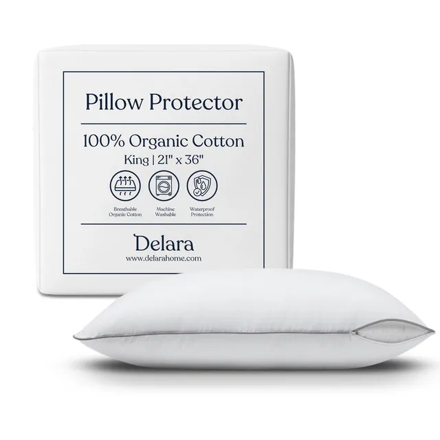 Delara Organic Cotton Pillow Protectors, GOTS Certified, Waterproof, Ultra-Soft, Zipper Closure, King
