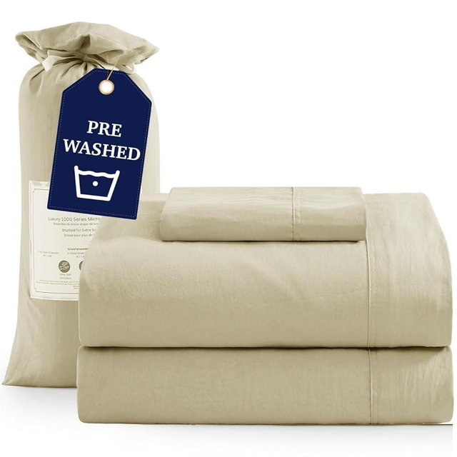 Casa Platino Twin Size Bedding Set, Pre-Washed Ultra Soft & Breathable Cooling Sheets Twin Size Bed Set, 100% Brushed Microfiber Sheet Set, Twin Sheet Set Deep Pockets - Linen