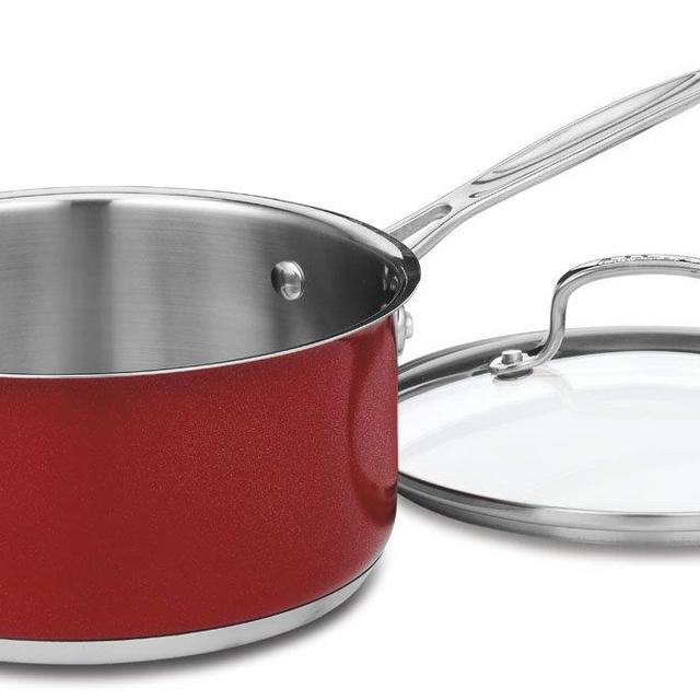 Cuisinart CS193-20MR Chef's Classic Stainless 3-Quart Saucepan with Cover, Metallic Red