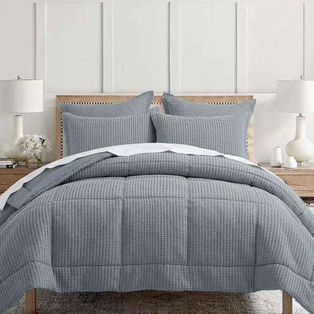 Slate Blue Mills Waffle Textured 3-Pc. Comforter Set, Full/Queen