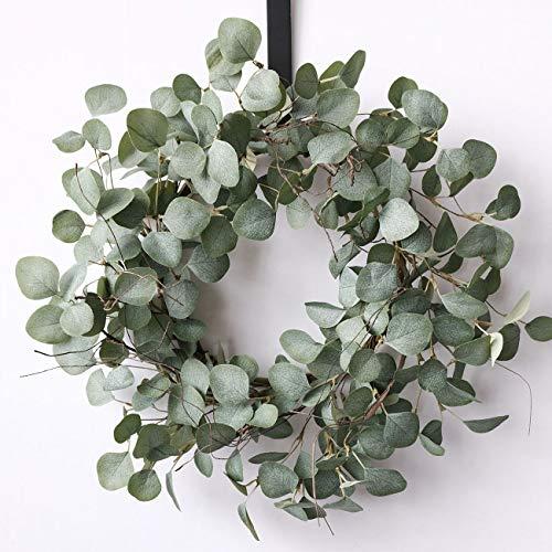 idyllic Eucalyptus Leaves Wreath Metal Polyester Fabric Paper Round Green Wreath 24 Inches for The Front Door Decor