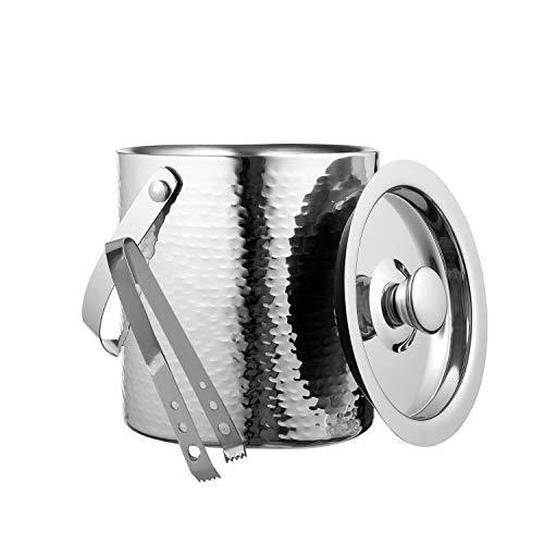 Colleta Home Hammered Ice Bucket - Ice Bucket with Tongs - Insulated Ice Bucket with Lid - Double Wall Ice Bucket 72 oz