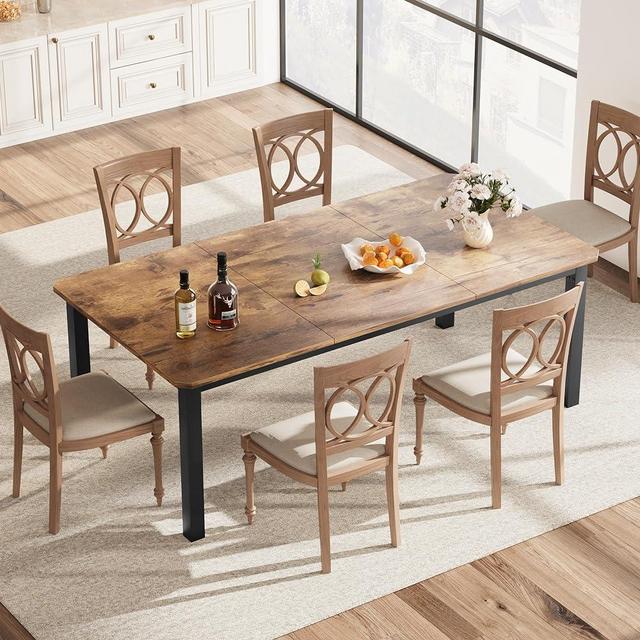 IDEALHOUSE Industrial Dining Table For 6~8 People, 78.7" Long Kitchen Table, Wood Dining Table, Kitchen & Dining Room Table, Rectangle Dining Room Table For 6 Ideal For Dinner Or Meetings -Retro Brown