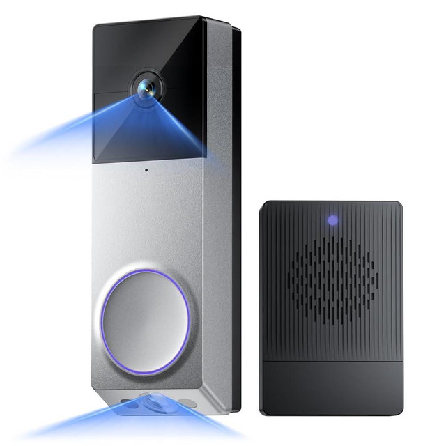 WYZE Wireless Duo Cam Video Doorbell (Chime Included), Battery Powered, 2K Full HD Video, 2 Cameras (People and Package), 2-Way Audio, Color Night Vision, Silver