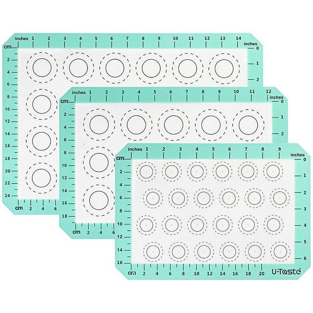 U-Taste Silicone Baking Mat, Non-stick Silicon Liner Cookies Macaron Pastry Sheet Mats with Circle Measurement for Oven Microwave (Half/Jelly Roll/Quarter Sheets Size, Aqua Sky)