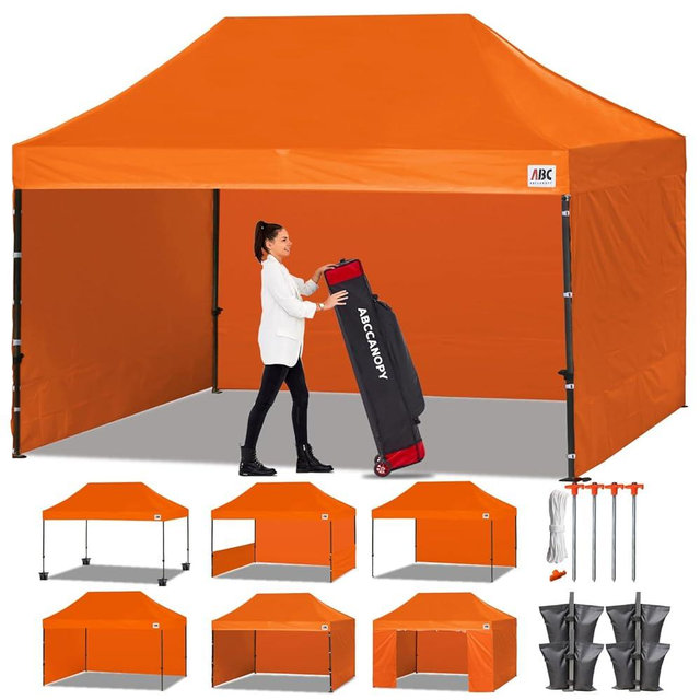 ABCCANOPY Heavy Duty Easy Pop up Canopy Tent with Sidewalls 10x15, Orange