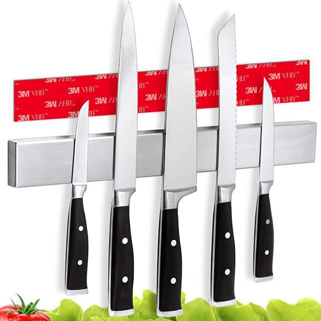 Cucino Magnetic Knife Strip Adhesive - No Drilling 16 Inch Stainless Steel Magnetic Knife Holder for Wall