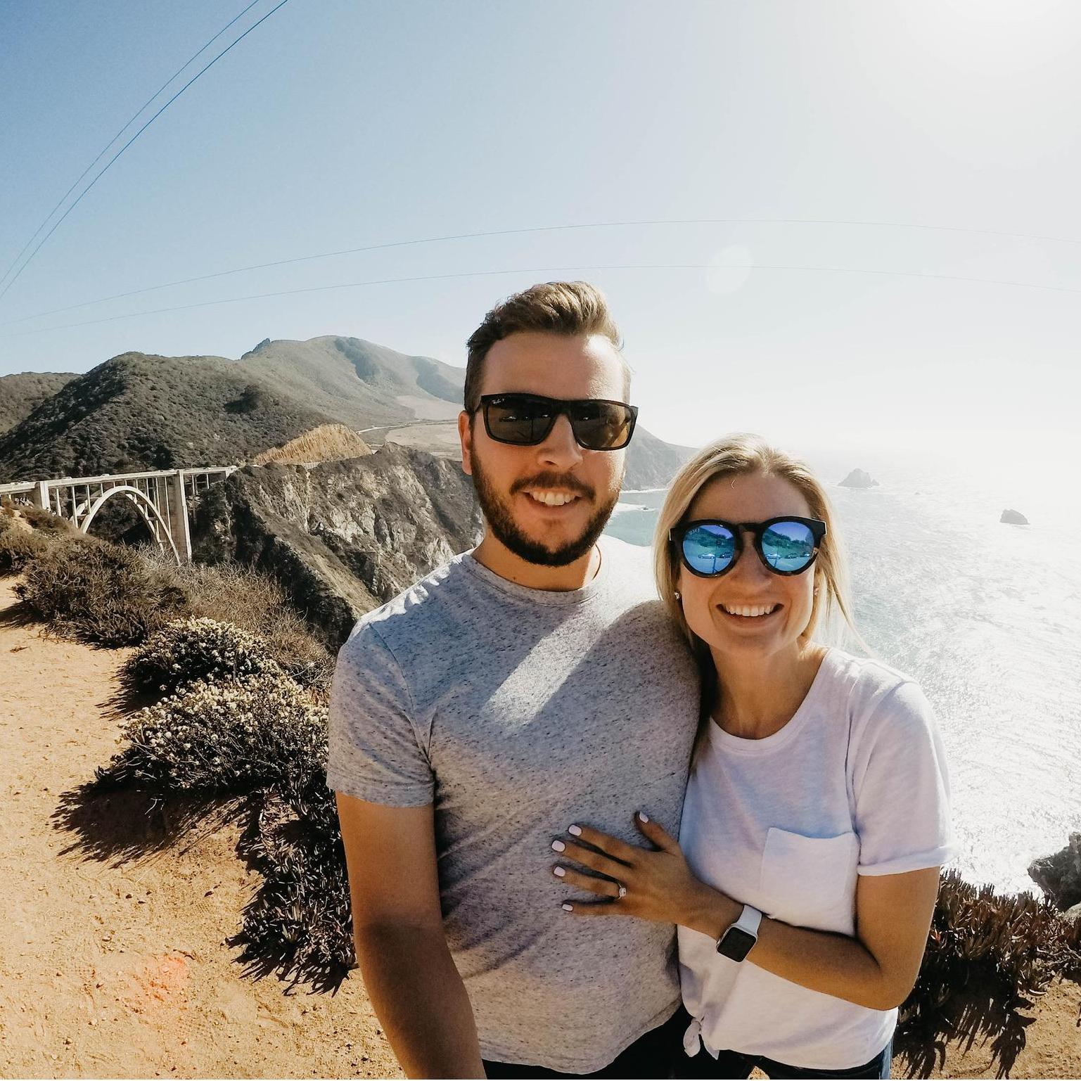 Visiting Bixby Canyon Bridge on the Big Sur coast of California after we got engaged earlier that morning.