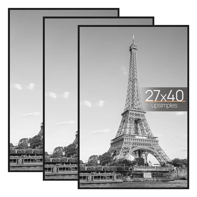 upsimples 27x40 Frame Black 3 Pack, Poster Frames 27 x 40 for Horizontal or Vertical Wall Mounting, Scratch-Proof Wall Gallery Photo Frame