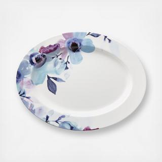 Indigo Watercolor Floral Oval Platter