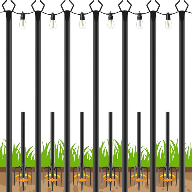 7 Pack 10 FT String Light Poles,Metal with Fork Lights Poles for Outdoor String Light, Rustproof Heavy Duty for Outside Garden,Patio,Wedding,Backyard,Deck,Party