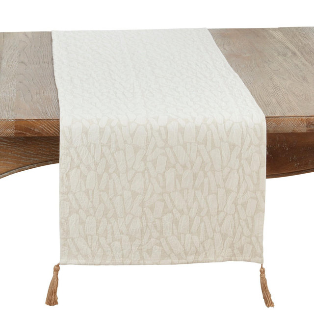 Saro Lifestyle Mixed-Linen Jacquard Table Runner, 16"x72", Beige