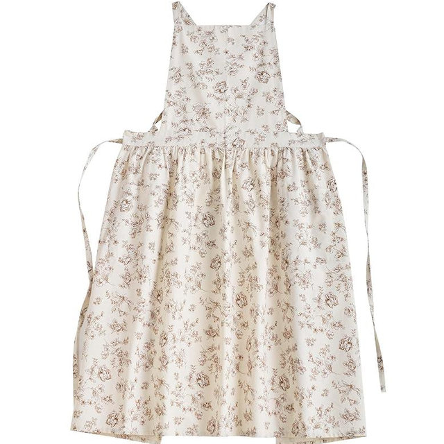 FADUOFA Japanese Cotton Pinafore Apron Dress for Women with Waist Tie,Kitchen Garden Work Clothes Bib Dress